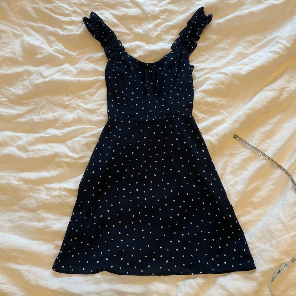Beautiful Dark Navy Dress with White Polka Dot Hearts
